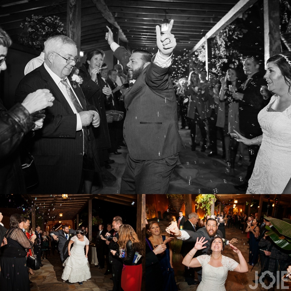 Wedding reception exit with bubbles at Agave Real by Joie Photographie Houston