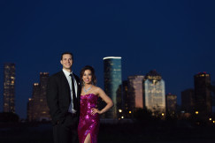 formal downtown houston engagement session at night by Joie Photographie