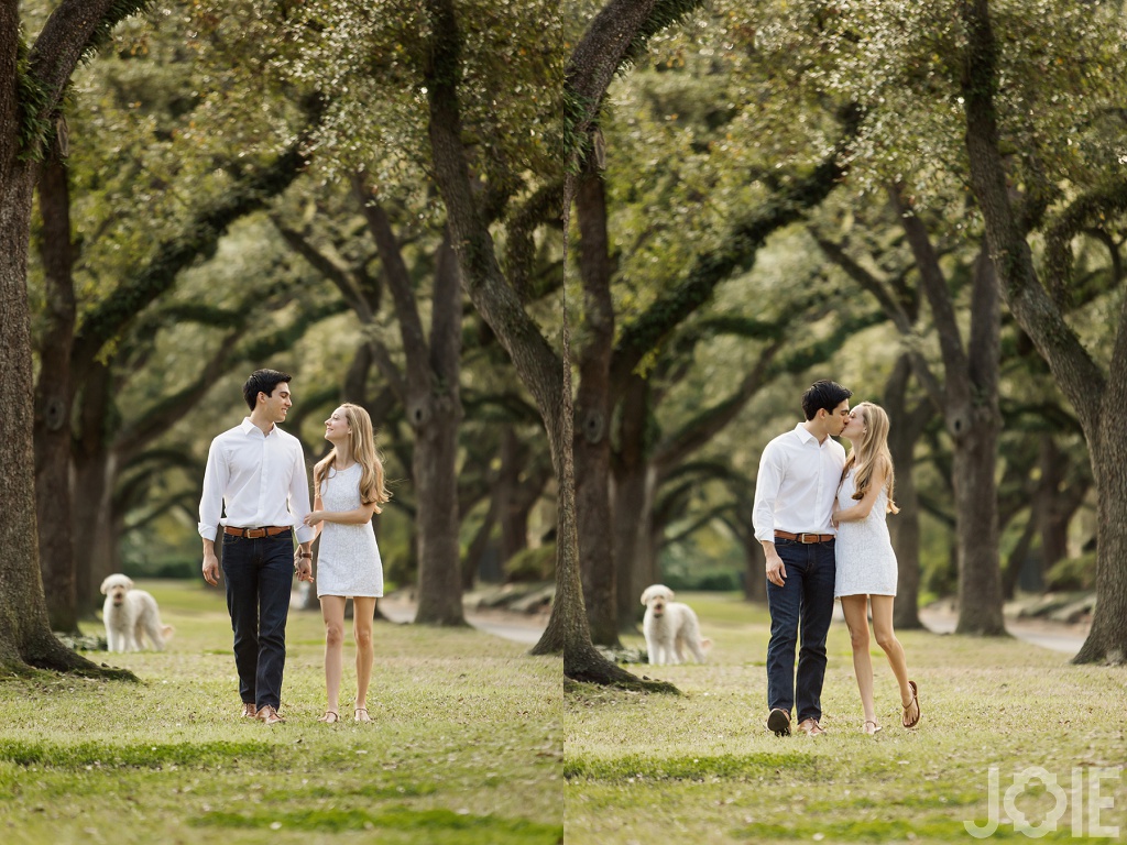 Laura and Phillip's engagement session in West University at North Boulevard with their dog by Joie Photographie
